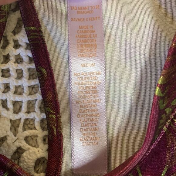 Savage X Fenty (M) Psychedelic Velvet Floral Top Shirt Blouse Fashion Pink Green - Picture 7 of 8